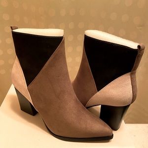 NIB BLACK,TAN & CREAM PRINTED BLOCK HEEL BOOTIES!